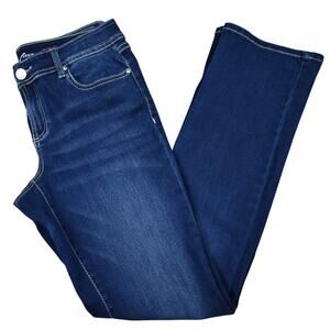 INC dark blue wash mid-rise cotton stretch bootcut denim jeans sz 10 long tall